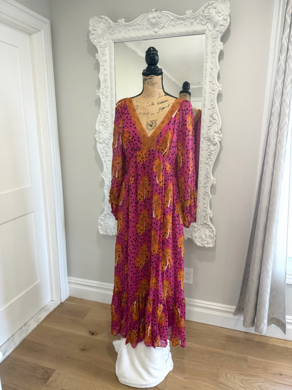 Farm Rio Anthropologie Pink Cheetah Print Maxi Dress